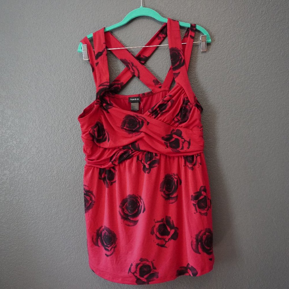 Torrid Red and Black Rose print top NWT Size 2